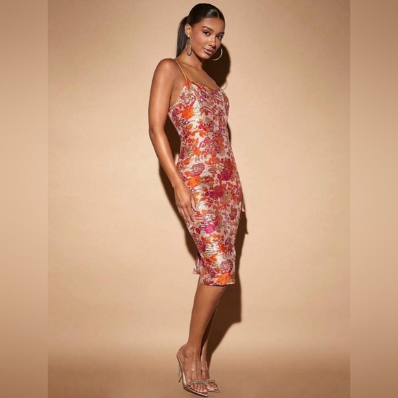 Floral Jacquard Cami Dress SZ M Elegant Cocktail Wedding Guest NWT ✨✨✨ - Picture 2 of 8